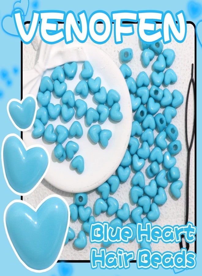 VENOFEN 90PCS Heart Hair Beads Blue Bead Loc Dreadlock Accessories for Girls Cute Heart Shape Pony Beads for Braids - Image 2